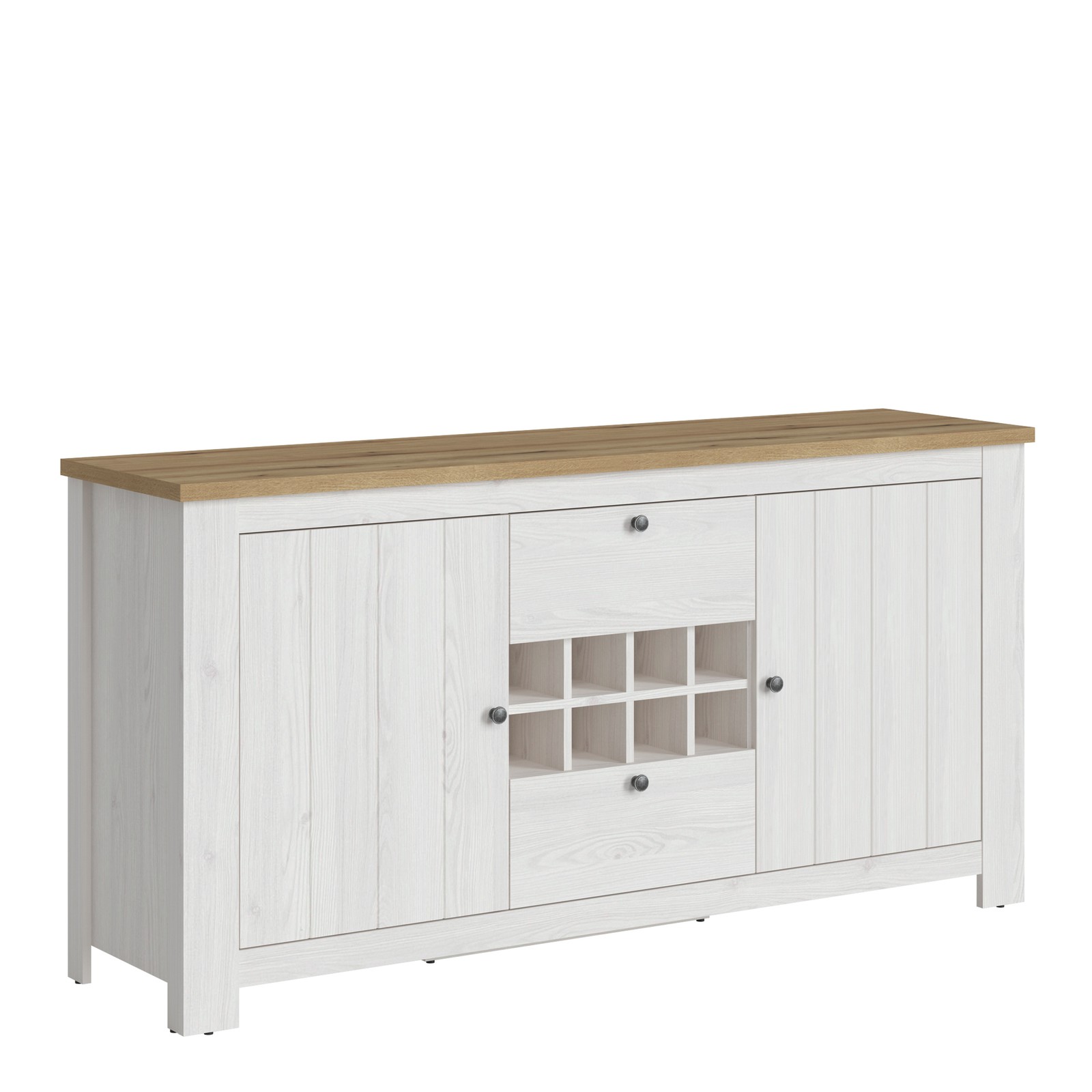 Rustic Sideboard with Wine Rack - 177cm Oak & Larch Wood Effect Cabinet