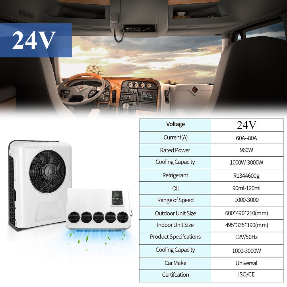 24V Truck Air Conditioner 12000 BTU Split RV AC Unit Kit Fit Bus Caravan Car Cab