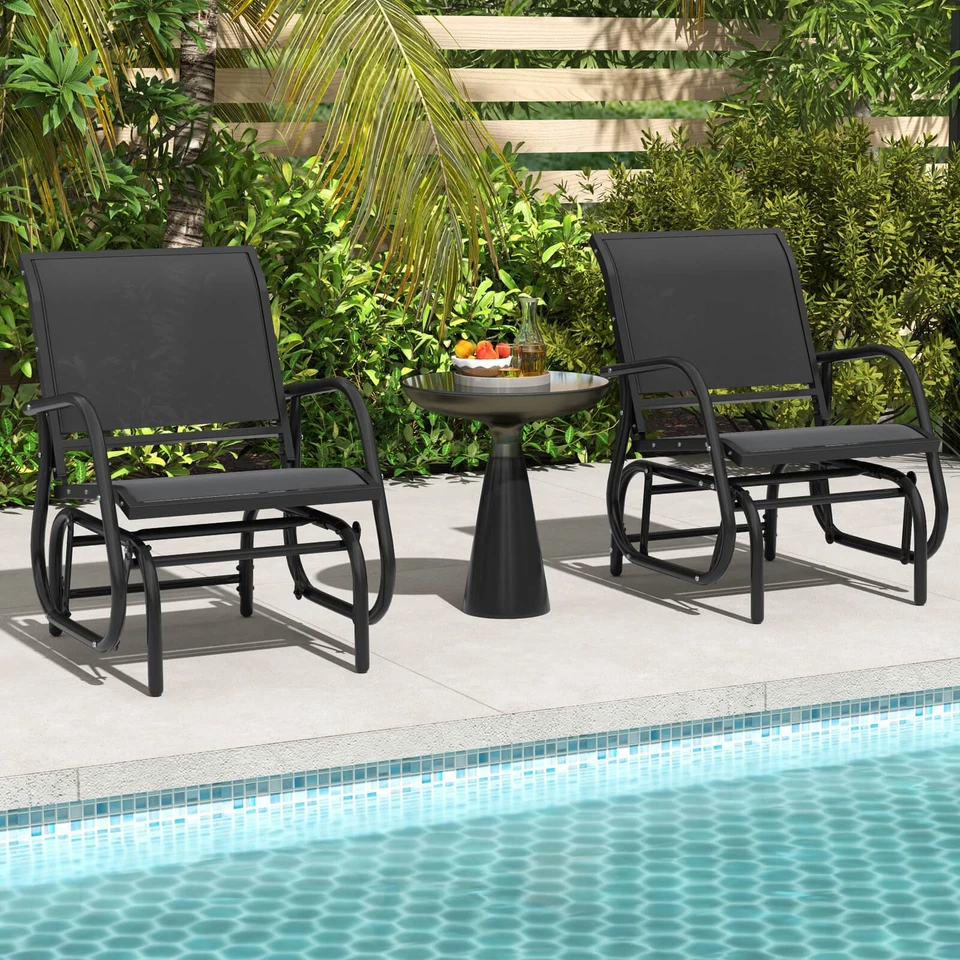 2 PIEZAS Mecedora Planeadora Columpio Individual Exterior Apoyabrazos Jardín Patio Trasero Negro Foto 3 de 4