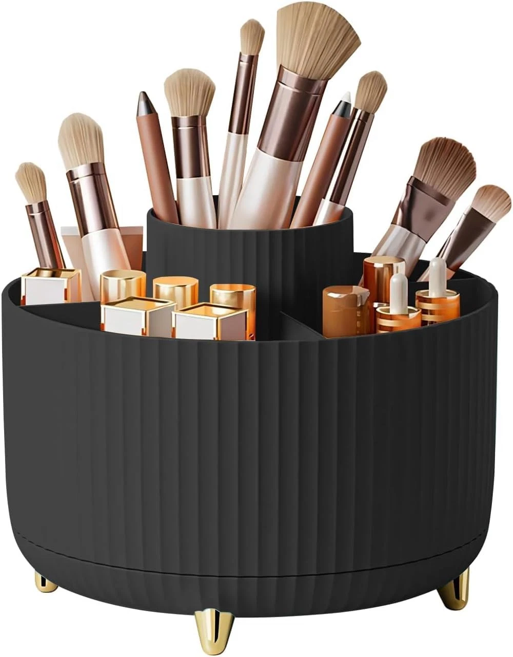 Makeup Brush Holder 360 Rotating Organizer 5 Slot Cosmetic Storage Black