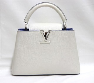 Louis Vuitton Capucines BB White Taurillon Leather Dark Blue Lining Handbag