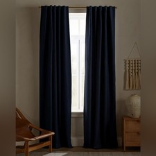 Quince European Linen True Blackout Curtain Panel Navy Blue Size 48 x96