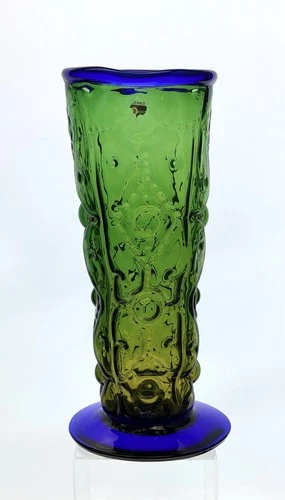 Blenko Handmade Glass 9430 Textured Vase in Olive & Cobalt Hank Adams Design