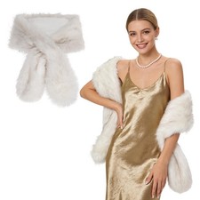 Women Faux Fur Shawl Collar Scarf Furry Stole Shrug Neck Warmer 62 Inch