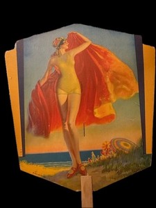 Rare Antique 7-up Advertising Fan with Fabulous ART DECO art 30's 40's EX