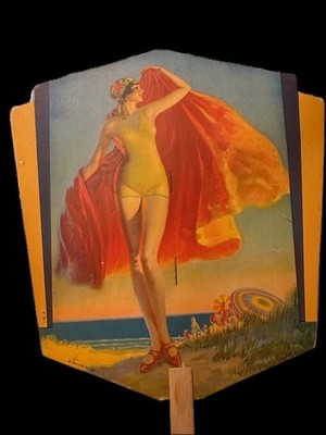 Rare Antique 7-up Advertising Fan with Fabulous ART DECO art 30's 40's EX 