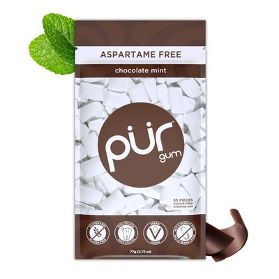Pur Chocolate Mint Sugar Free Chewing Gum 55 Count Resealable Bag