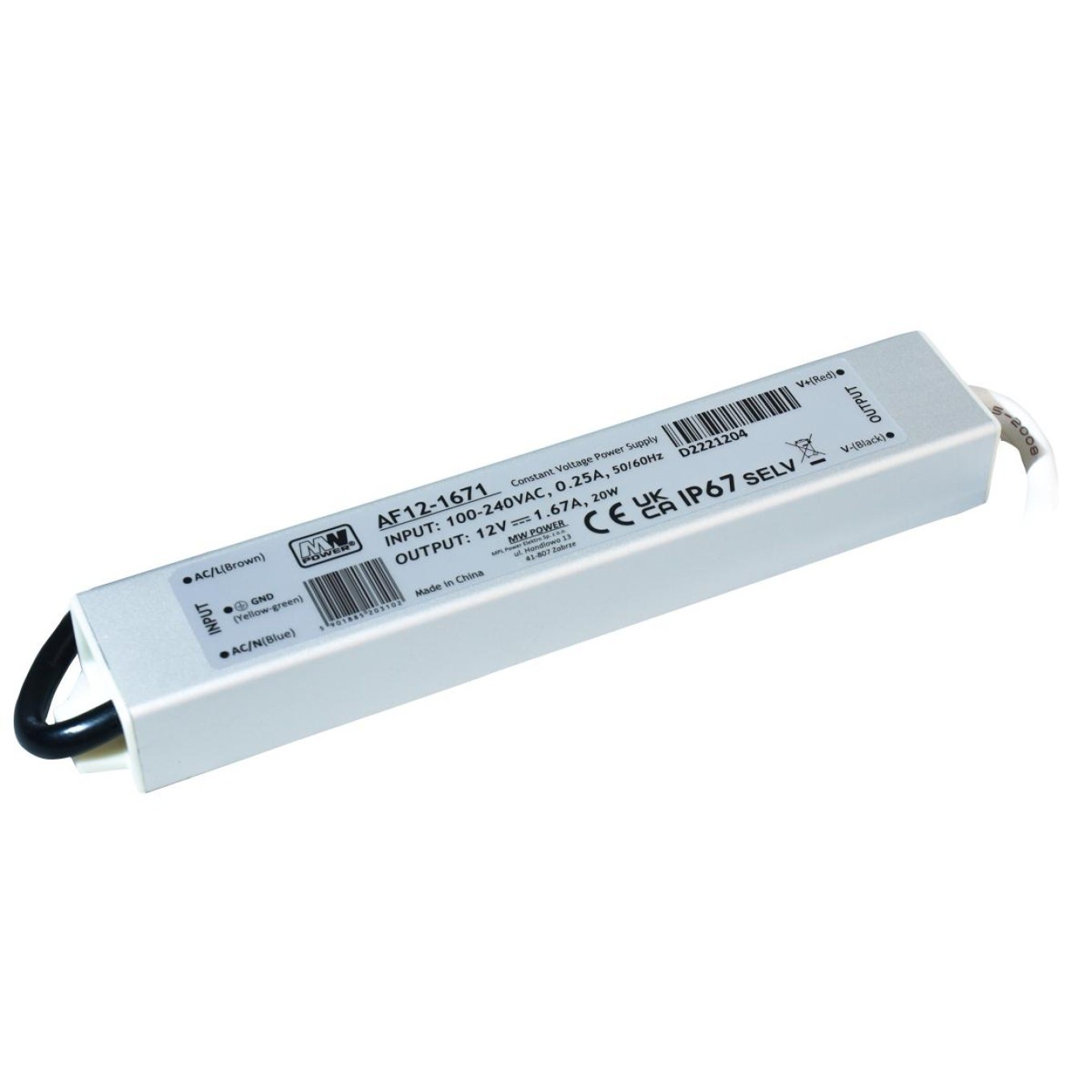 20W 12V 1.67A LED Supply Metal Enclosure IP67 AF12-1671