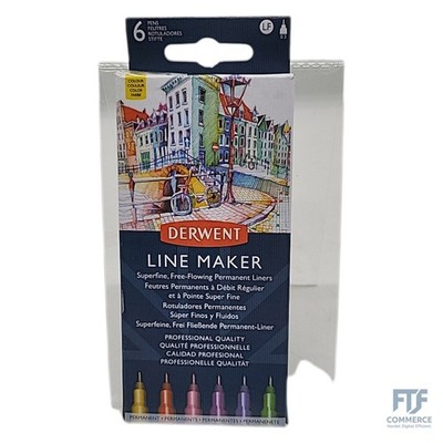 Derwent Colour Line Maker Stifte, Set mit 6 Stück, Fineliner, verschiedene Spitz