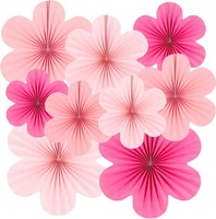 Sunbeauty 9 StüCk PapierfäCher Set Rosa Blumen Deko Hochzeit Geburtstag Party