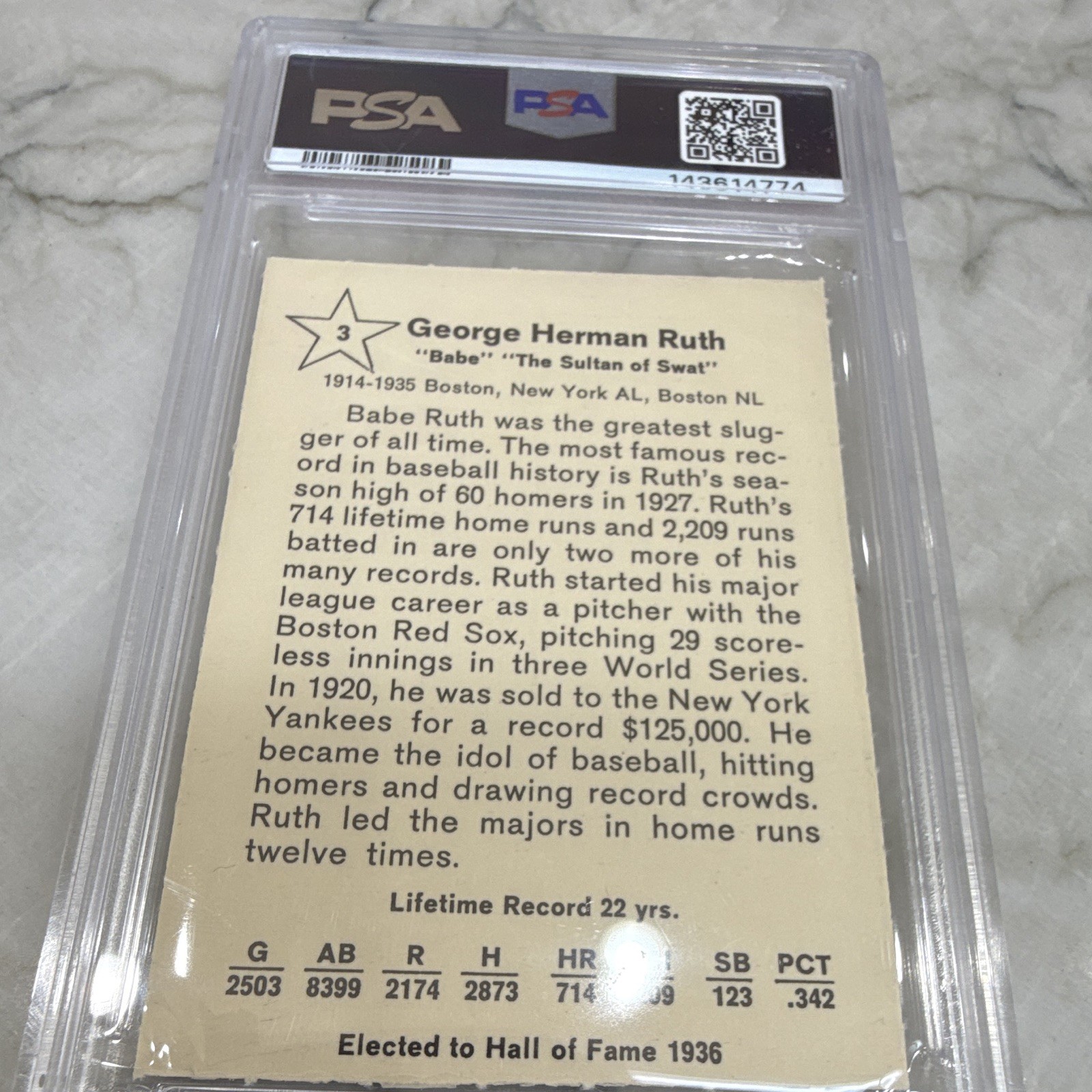 Golden Press 1961 Hall of Fame Babe Ruth #3 New York Yankees PSA 5 Graded view 2