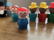 Vintage Fisher Price Little People 10 w/ Plastic Heads Wood Bodies Some HTF Rare