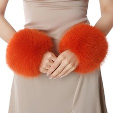 Faux Fur Wrist Cuffs- Winter Furry Bands Fox Fur Wrist Warmer,Arm Orange