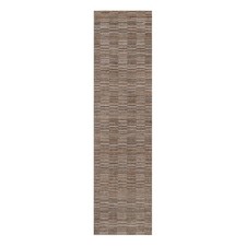 2'7"x10' Beaver Brown Hand Loomed Modern Grid Pattern Runner Polyester Rug 92189