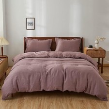 100 Linen Duvet Cover Set, 3 PCS Natural French Flax Duvet Cover Queen Purple