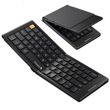 Foldable Compact Keyboard, XK04 Portable Bluetooth Keyboard with PU Leather C...