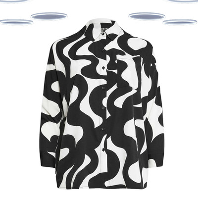 Ex Women's Plus Size Swirl Print Boyfriend Shirt in Black (Defect)