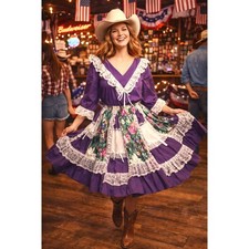 Vintage Pitchfork Brand Country Western Line Dancing Skirt and Top Set Purple S