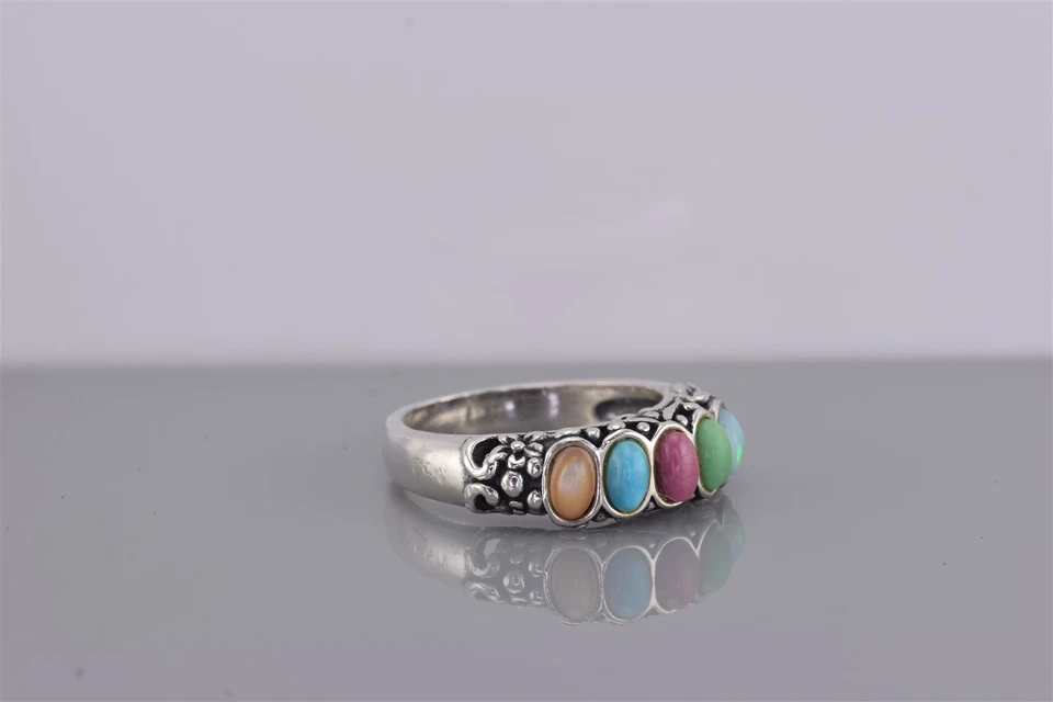 Anillo Carolyn Pollack Plata de Ley Ovalado Mezcla Piedra Desplazada 925 Talla: 8 Foto 2 de 4