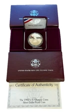 US Mint 1992-S Olympic Silver Dollar Proof, Baseball Pitcher OGP+COA