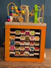 Zany Zoo Wooden Activity Cube by Battat 5-Sided Toddler Learning Play Center 