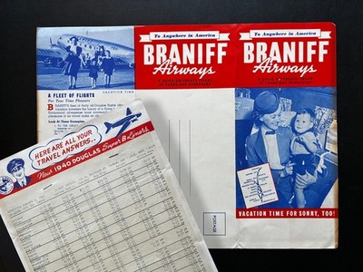 Vintage 1941 Braniff Airways Flight Schedule & Fares - Douglas Super B-Liners