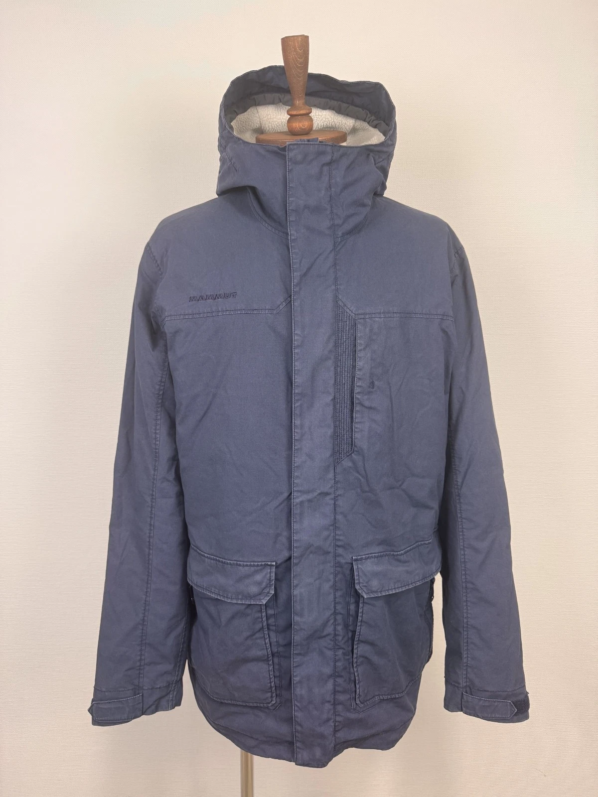 Vintage Mammut Storm Cotton Alpine Heritage Outdoor Blue Hooded Jacket Sz XL