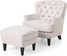 Ophelia Club Chair and Ottoman Set, Wheat, Dark Brown