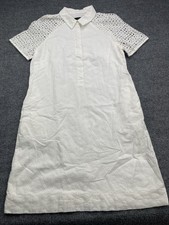 J.CREW White Eyelet Short Sleeve Dress Button Front Lined Size 6 Lined