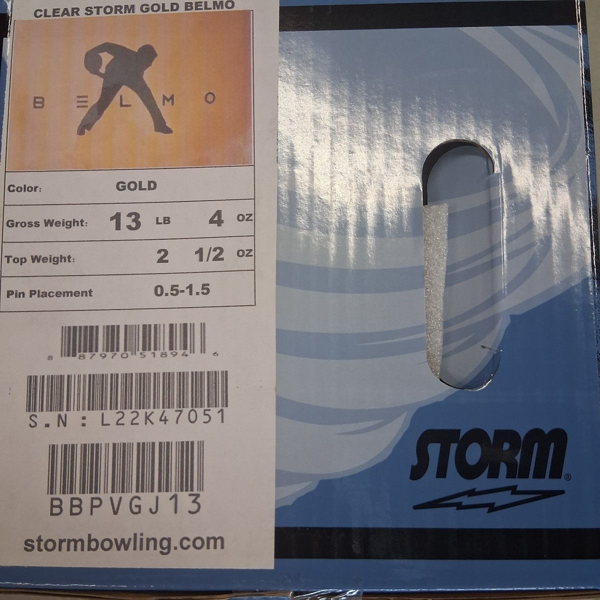 Storm Clear Storm Gold Belmo bowling ball 13 LB. 1ST QUALITY NEW