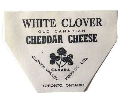 Antikes Verpackungsetikett kanadischer Cheddar Kleeblatt Käse Papier Grafik Vintage