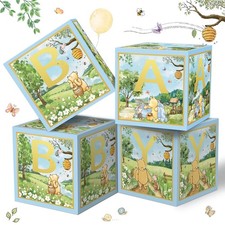 Baby Boxes with Letters 4 PCS Bear Blue Blocks Baby Shower Gender Reveal
