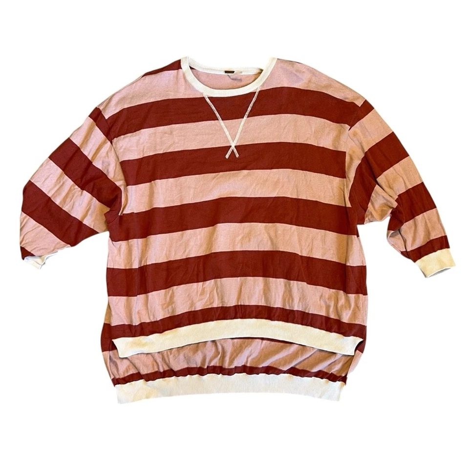 Top Free People para mujer talla M/L rosa surf en tus rayas alto bajo de gran tamaño Foto 3 de 4