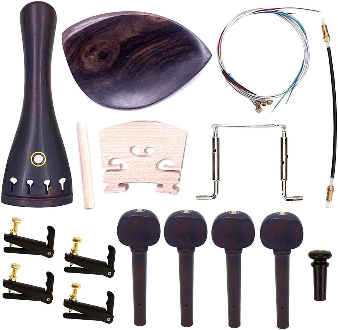 Kit de accesorios para violín de tamaño completo 4/4 puente, cordal, clavijas de afinación, sintonizadores
