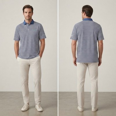 Peter Millar Mens Aston Martin Striped Polo Shirt Navy White MC00K02 Large