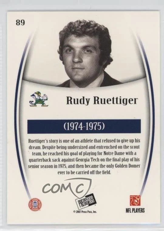 2007 Press Pass Legends Rudy Ruettiger #89 - Image 2 of 2