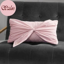 Velvet Bow Designer Decorative Pillow - 10"X18", Light Pink