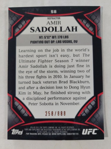 Amir Sadollah #58 2011 Topps UFC Finest Refractor #258/888 - Picture 2 of 2