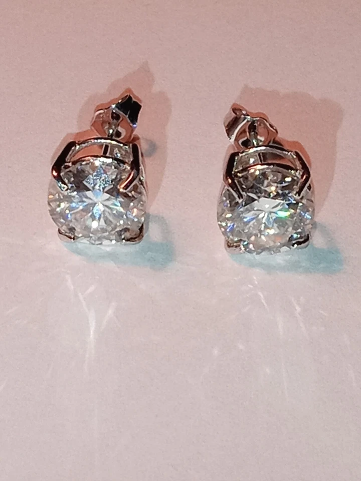 4 Ct Certified Lab Created D, VVS Moissanite Earrings 14kt Solid White Gold New - Image 4 of 4