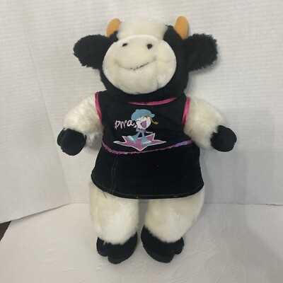 Bear Factory Black White Cow Plush 15'' Stuffed Animal Horns Sits 2001 Diva Dress