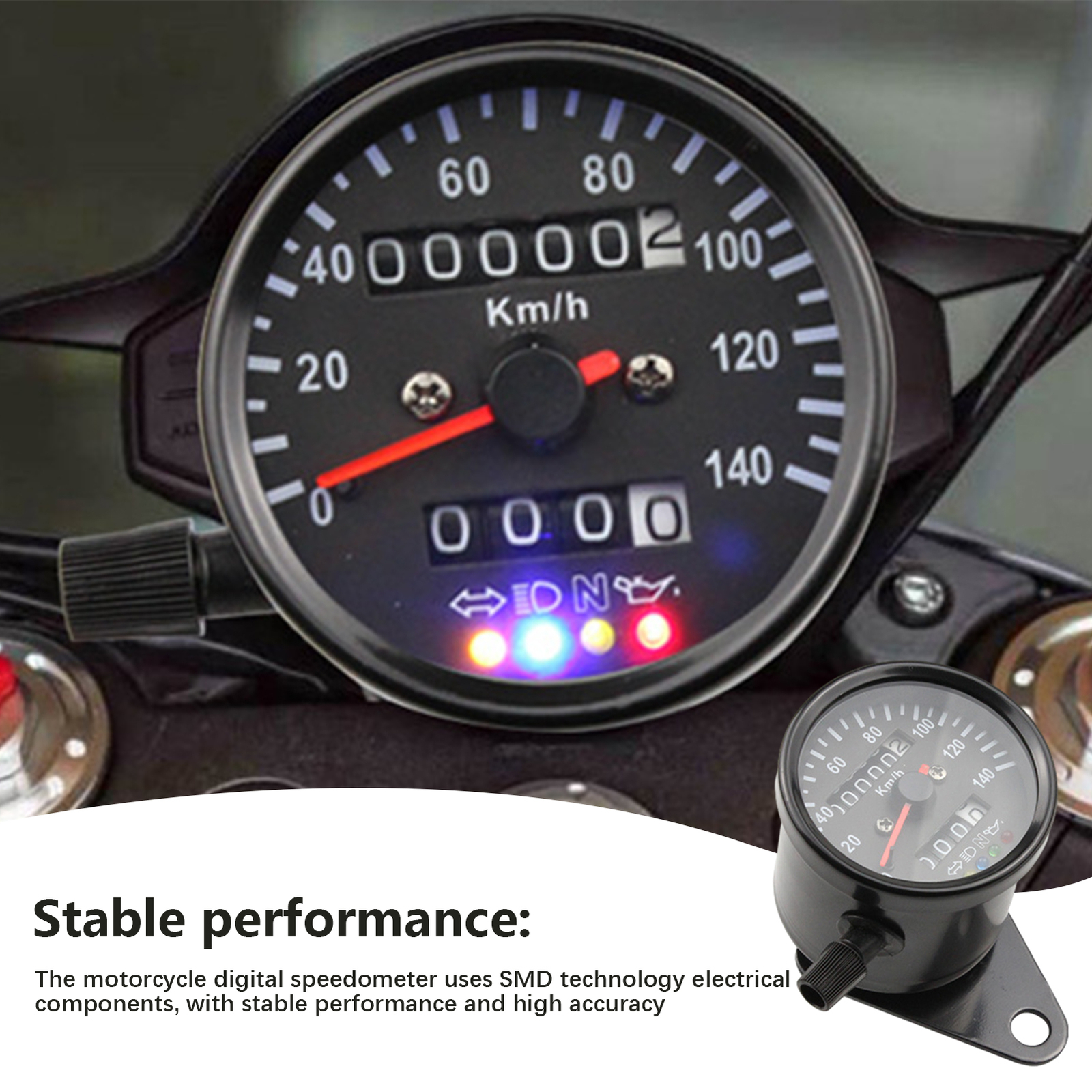 Motorcycle Universal LED Digital Odometer Speedometer Tachometer Gauge