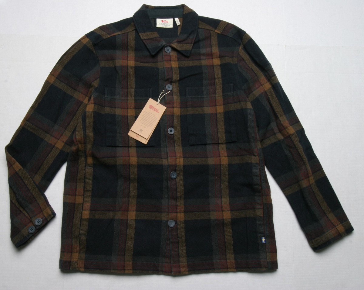FjallRaven Singi Flannel Overshirt (M) Dark Navy / Wood Brown
