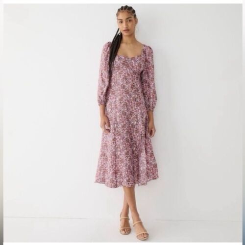J. Crew Sweeheart Neckline Long Puff Sleeves In Fete Floral Cottagecore Dress XL - Picture 2 of 14