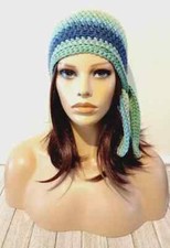 crochet handmade womans biker hat skull beanie chemo sutherland stripes USA made