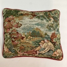 2 French Aubusson-Style Jacquard Tapestry Cushion Pillow Romantic Vtg 11x12