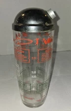 Vintage 1950s MCM Bar 9"Glass Cocktail  Shaker With Drink Recipes Lid Sports