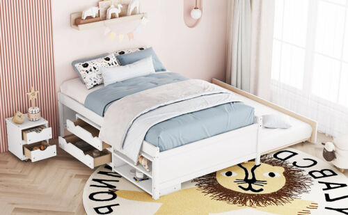 Full Size Storage Bed , Solid Wood Bed with Trundle, Under bed Storage Box of 2 - Picture 9 of 12