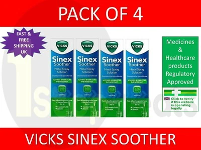 4 x Vicks Sinex Soother Nasal Spray Solution 15ml UK Seller