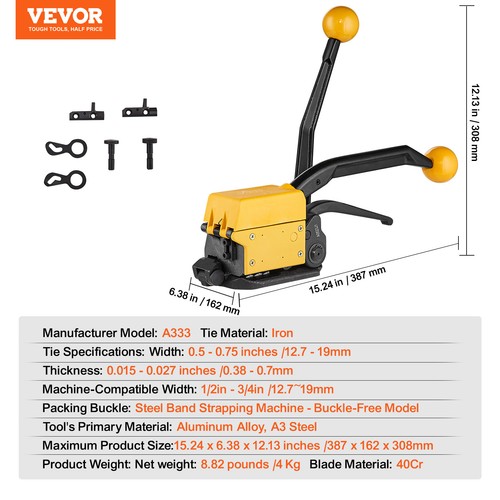 VEVOR Metal Manual Strapping Machine Belt Packing Banding Tool for Steel Strap - Picture 7 of 12