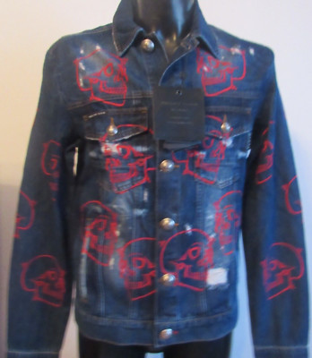 100% Philipp Plein Herren Jacke,Modell: Denim Jacket Allover outline Skull, Gr:L